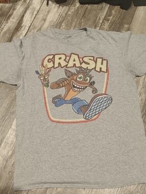 Crash & Burn Gray Graphic Tee with Colorful Crash Bandicoot Print